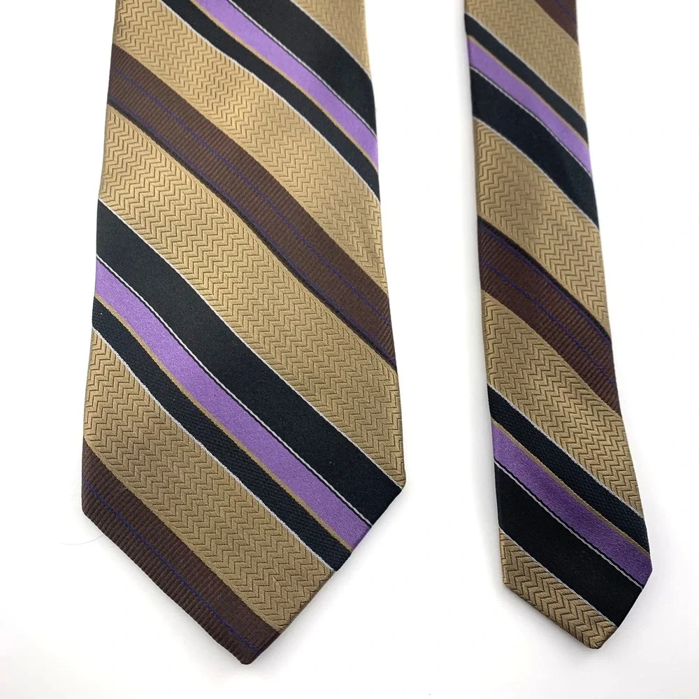 Robert Talbott Best of Class Tie‎ Bronze Black Purple Striped 100% Silk Necktie